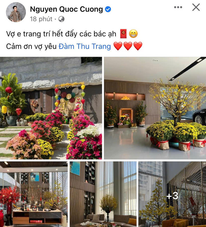 Hai vợ chồng Cường Đô La chăm chút cho tổ ấm nhỏ trong dịp Tết. Ảnh: FBNV