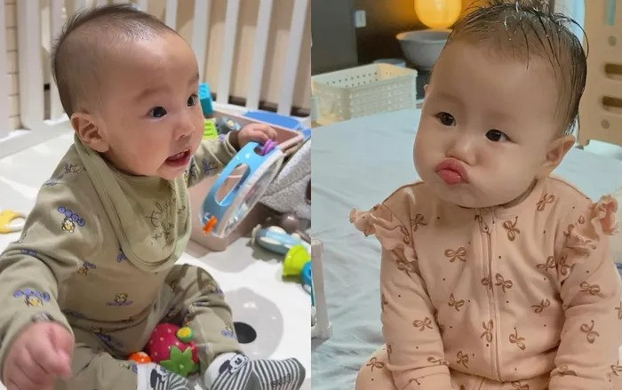 Cặp song sinh nhà Phương Oanh với những biểu cảm gây sốt. (Ảnh FBNV)