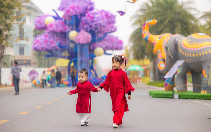 Người dân diện áo dài, tưng bừng check-in tại Lễ hội Ánh sáng phương Đông dịp cận Tết Ảnh 2