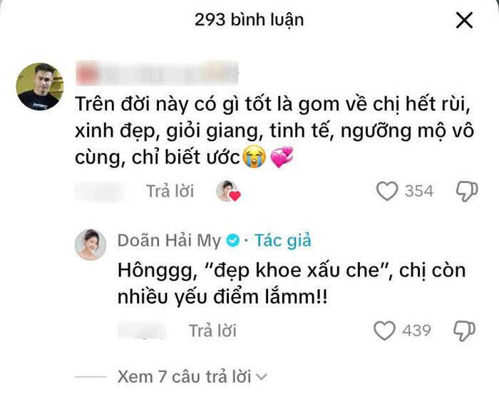 Vợ Đoàn Văn Hậu khiêm tốn từ chối lời khen ngợi của netizen. (Ảnh chụp màn hình)