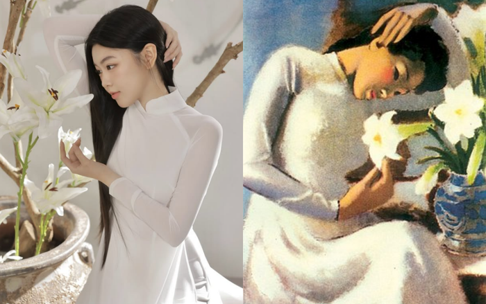 Con gái Quyền Linh tái hiện hình ảnh thiếu nữ bên hoa huệ. Ảnh FBNV
