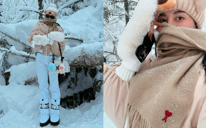 Á hậu Huyền My 'lên đồ' đơn giản hơn mọi lần, dàn phụ kiện có mức giá rơi vào khoảng 25 triệu đồng. (Ảnh: FBNV)