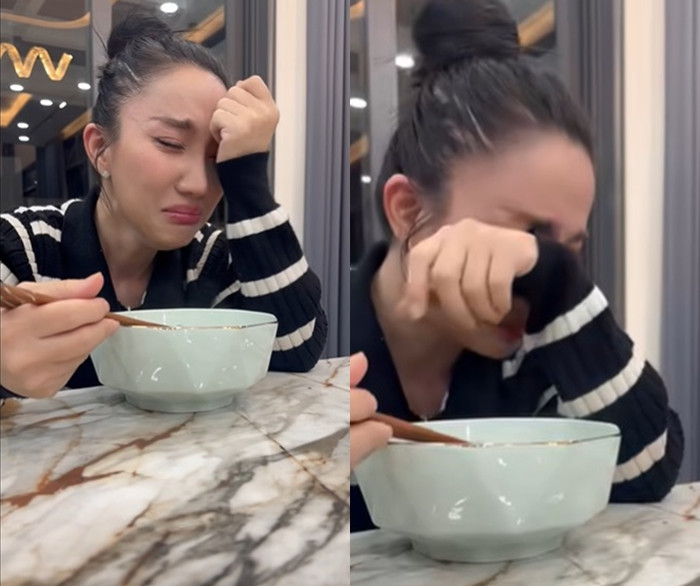 Vợ Lê Dương Bảo Lâm khóc nghẹn ngày đầu năm vì nhớ đến mẹ ruột đã qua đời. (Ảnh chụp màn hình FBNV)