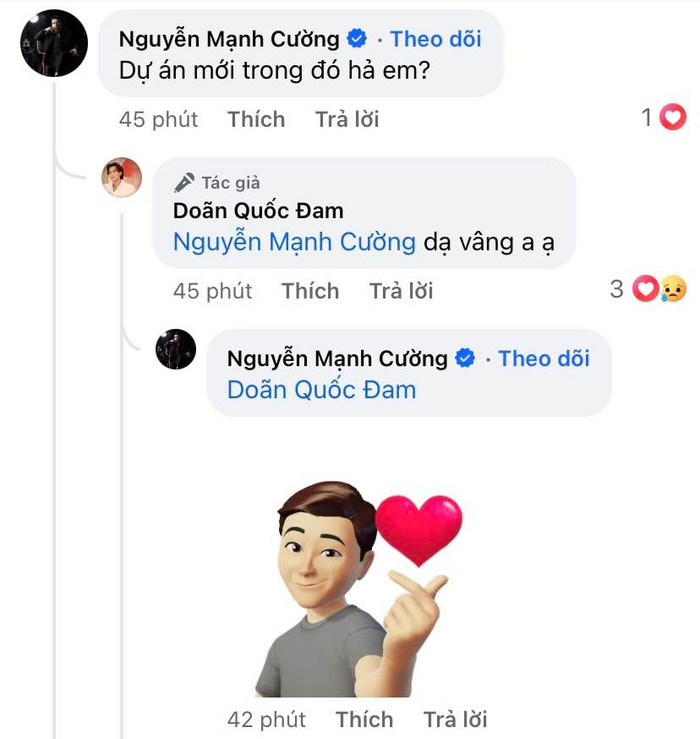Dũng 'kính' của Độc Đạo tương tác bên dưới bài đăng của Doãn Quốc Đam.