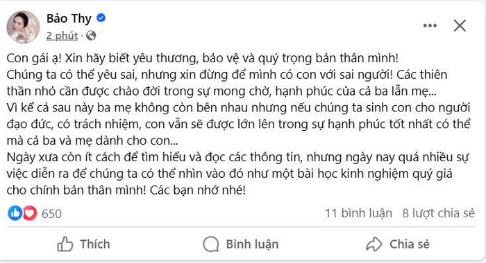 Chia sẻ của Bảo Thy thu hút sự quan tâm của nhiều người. (Ảnh FBNV)