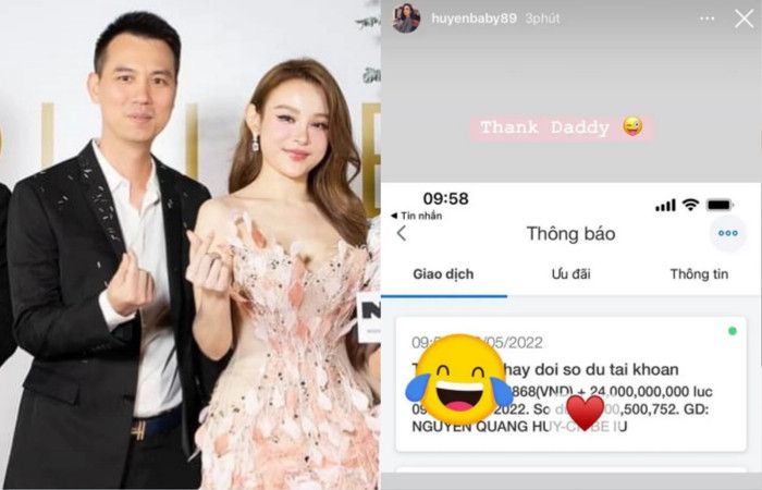 Cô được ông xã chuyển khoản 24 tỷ đồng. (Ảnh FBNV)