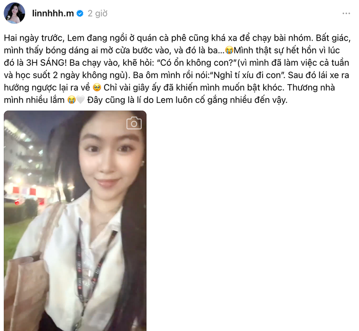 Câu chuyện MC Quyền Linh quan tâm con gái đầy ấm áp ngay lập tức lên xu hướng trên nền tảng Thread. Ảnh: Chụp màn hình