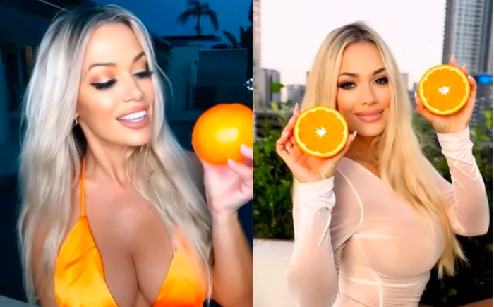 Người mẫu Gina Stewart đưa cam vào chu trình chăm sóc nhan sắc. (Ảnh: The Mirror)