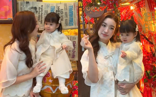Con gái Hoa hậu Đỗ Mỹ Linh diện áo dài Tết, chiếm hết spotlight của mẹ Ảnh 2