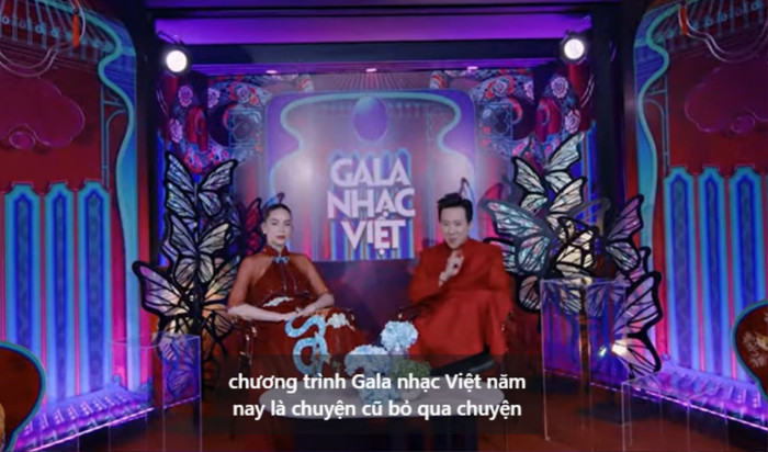 Nhiều người để ý đến biểu cảm gượng gạo khi Hồ Ngọc Hà nghe thấy tên Minh Hằng.  (Ảnh Gala Nhạc Việt)