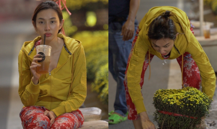 Hình ảnh Hoa hậu Thùy Tiên ngồi bán hoa trong dịp Tết Nguyên Đán 2023. (Ảnh: Sưu tầm)