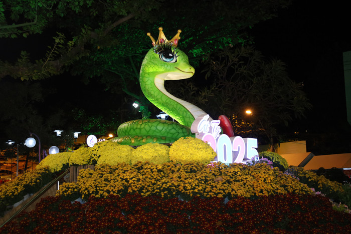 Hình tượng linh vật rắn của năm Ất Tỵ tại Hội hoa xuân ở Công viên Phi Yến. Ảnh: báo Khánh Hòa