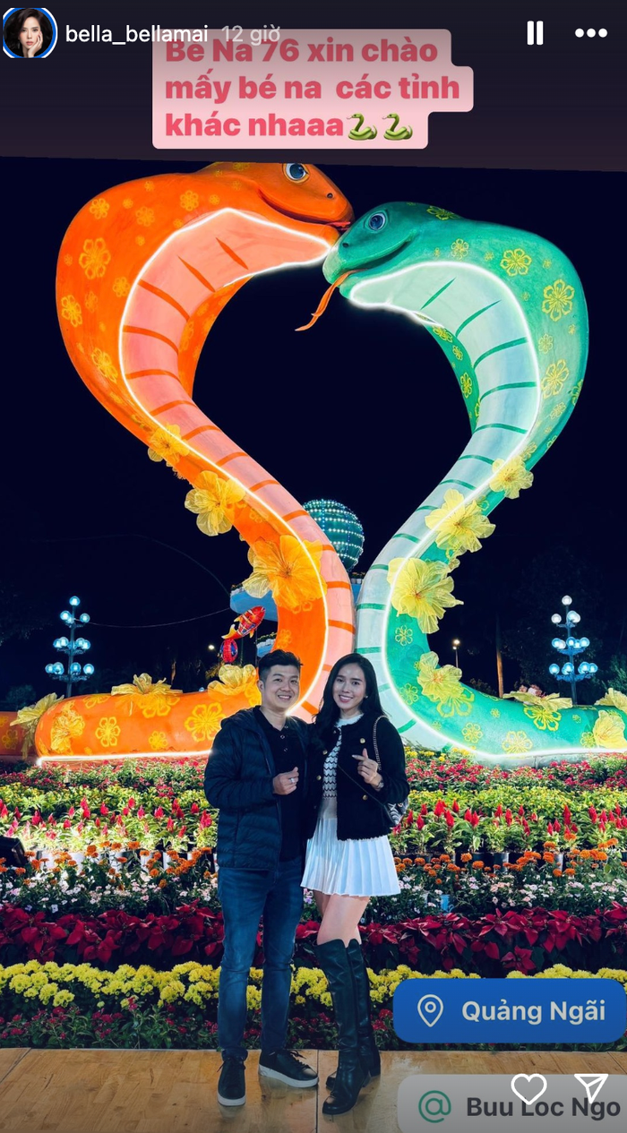 Á hậu Bella Mai khoe ảnh thân mật với doanh nhân Bửu Lộc khi về quê nhà ở Quảng Ngãi để đón Tết. (Ảnh: IGNV)