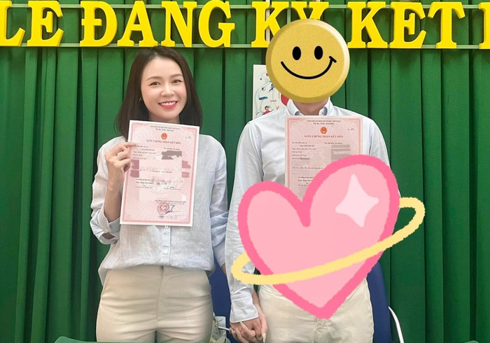 Sam đăng ký kết hôn với chồng doanh nhân vào tháng 4/2023. (Ảnh FBNV)