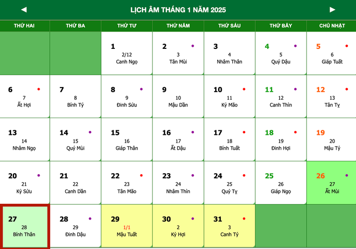 Xem lịch âm hôm nay ngày 27/1/2025: Ngày Phạt Nhật cần tránh đi xa, cẩn thận kẻo gặp họa Ảnh 1