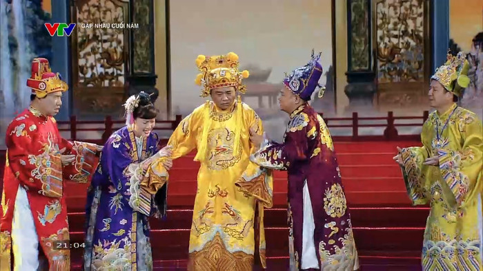 Hình ảnh dàn Táo 'tung hứng' với Ngọc Hoàng trong một phân đoạn của chương trình Táo Quân 2025. Ảnh: Chụp màn hình