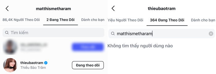 Cư dân mạng phát hiện Thiều Bảo Trâm đã huỷ theo dõi bạn trai kém 10 tuổi trên mạng xã hội. (Ảnh: IGNV)