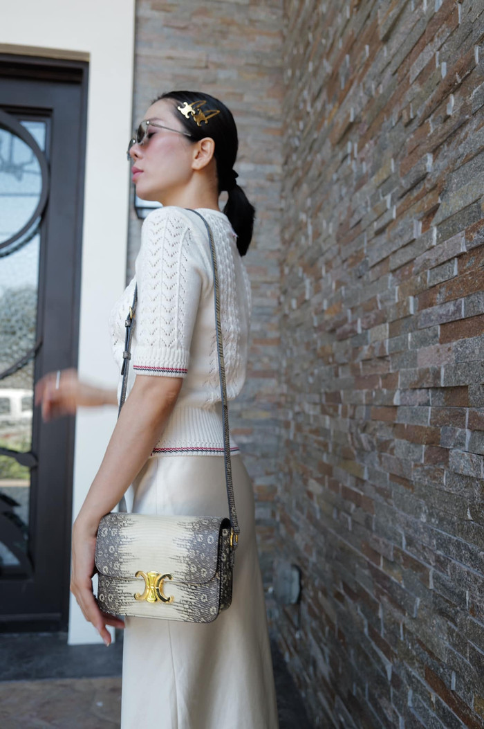 Trong một chuyến đi Mỹ, Lệ Quyên đã check-in cùng mẫu túi Celine da thằn lằn có giá trị khoảng 200 triệu đồng.