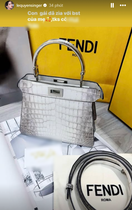 Lệ Quyên khoe được người chị thân thiết tặng một chiếc túi đắt đỏ từ nhà mốt Fendi. Ảnh chụp màn hình