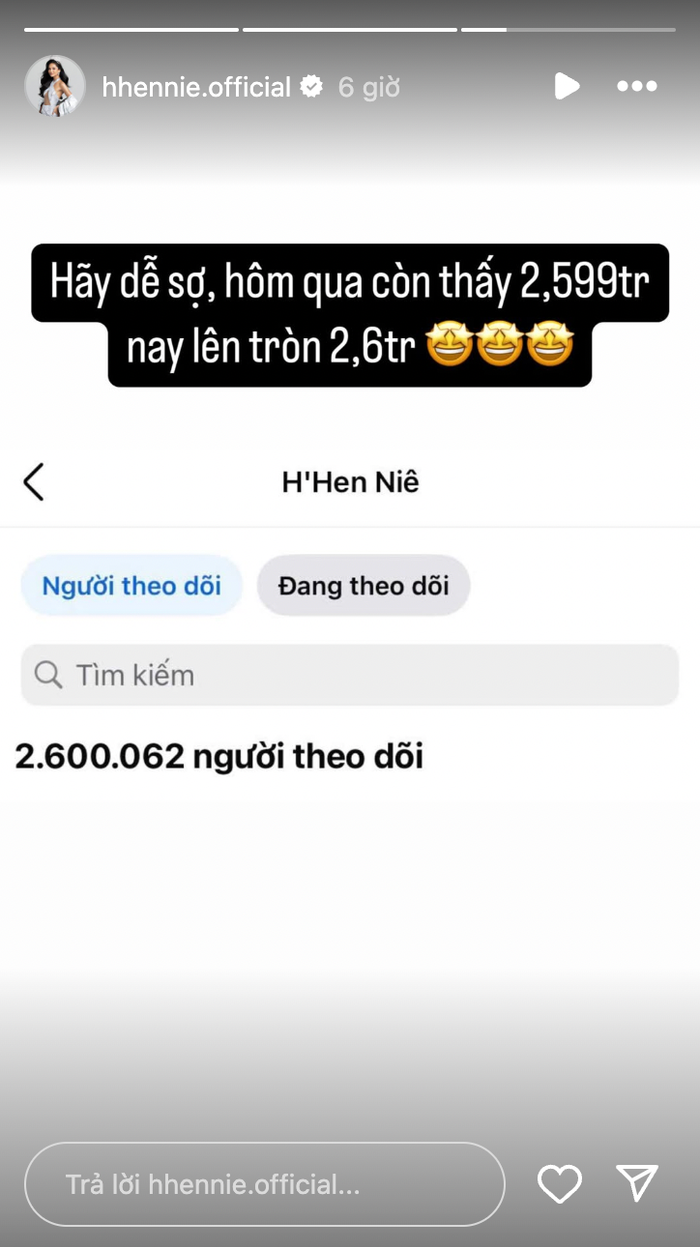 H'Hen Niê khoe lượng người theo dõi khủng trên trang cá nhân. (Ảnh chụp màn hình)