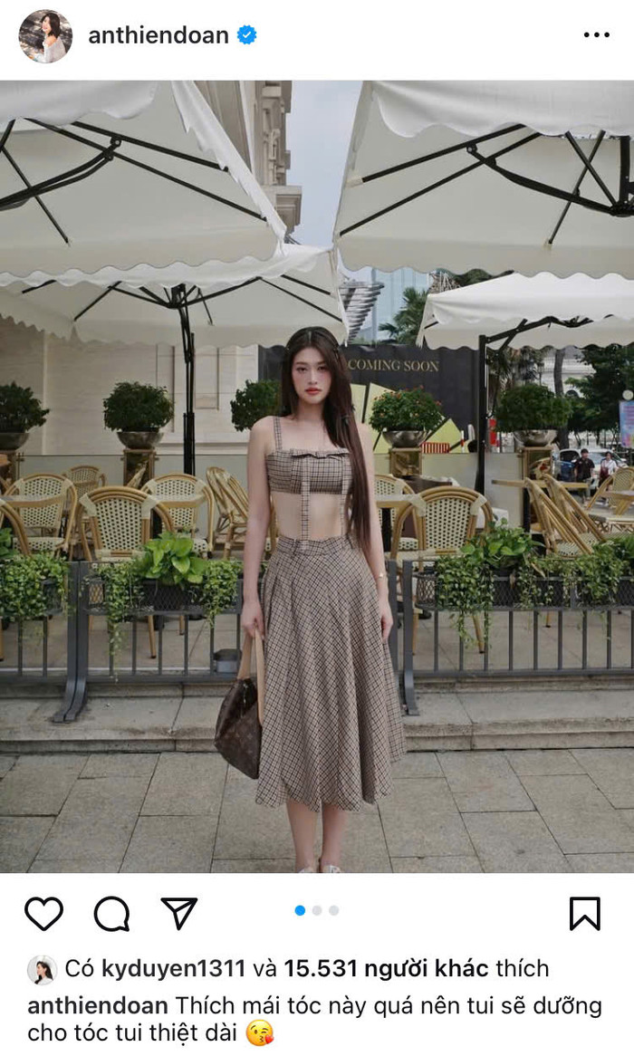 Hoa hậu Kỳ Duyên ấn yêu thích hình ảnh của Đoàn Thiên Ân. (Ảnh chụp màn hình)