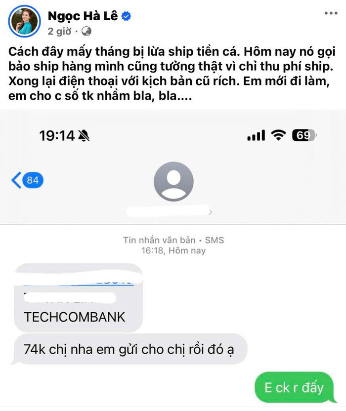 Ngọc Hà cảnh báo lừa đảo. Ảnh: FBNV