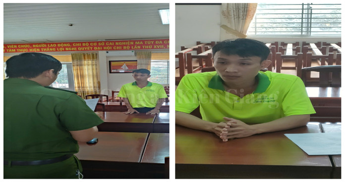 Cơ quan Cảnh sát điều tra Công an thành phố Rạch Giá tống đạt Quyết định khởi tố vụ án, khởi tố bị can đối với Bùi Mạnh Linh. Ảnh: Công an Kiên Giang