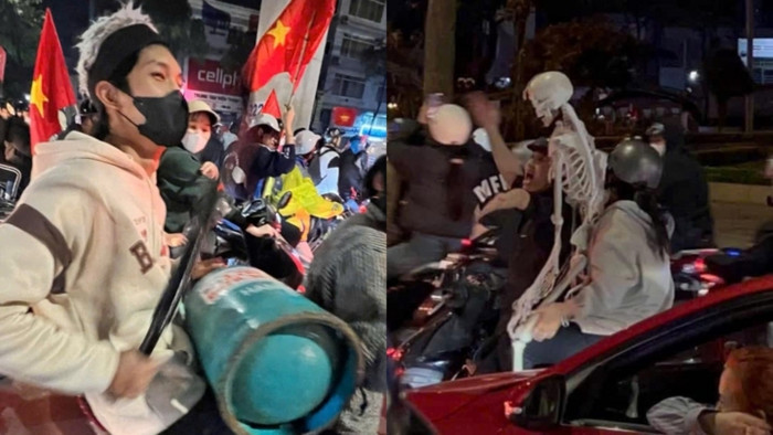 Bình ga, bộ xương trắng cũng hoà mình vào bầu không khí chiến thắng.