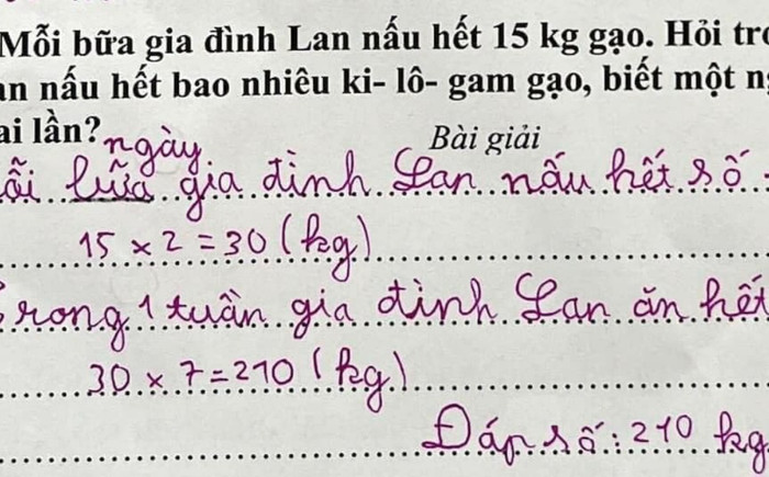 Bài toán 'mỗi bữa gia đình Lan nấu hết 15kg gạo' khiến dân mạng rôm rả bàn luận Ảnh 2