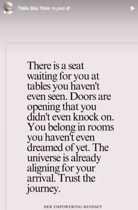 Thiều Bảo Trâm suy nghĩ lạc quan, tin tưởng vào tương lai sau chuyện buồn tình cảm. (Ảnh FBNV)