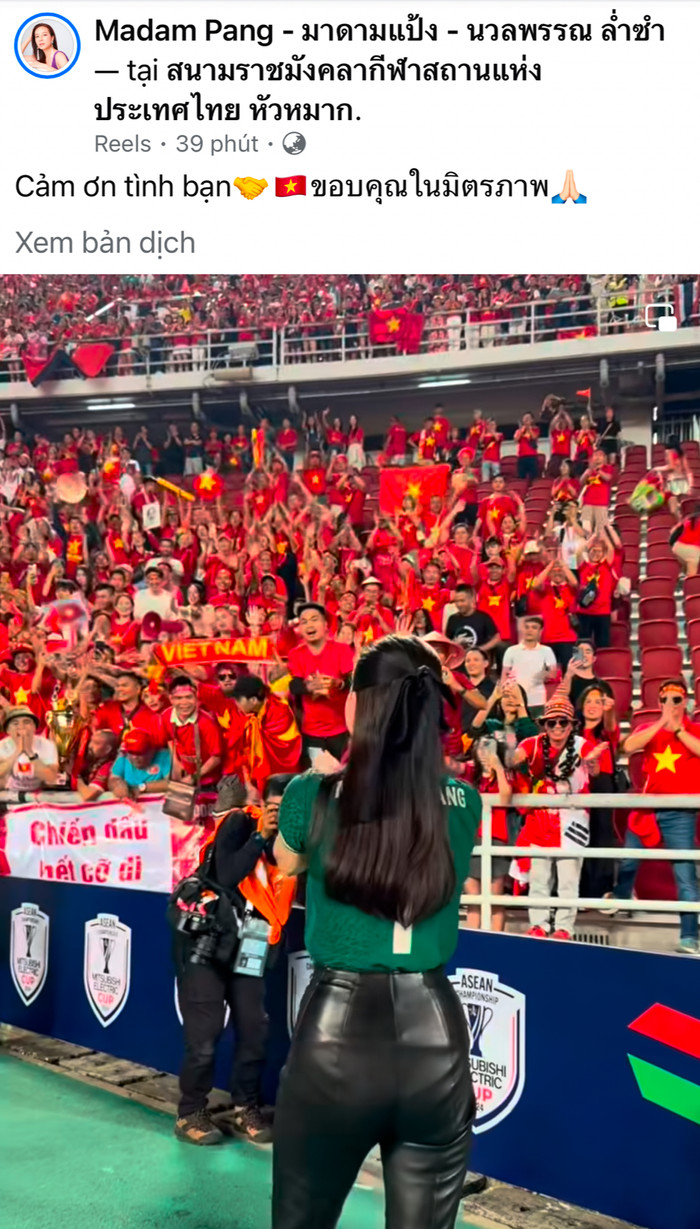 Nữ tỷ phú Madam Pang đã được đông đảo người hâm mộ Việt Nam ngợi khen về tinh thần thể thao đẹp. Ảnh chụp màn hình