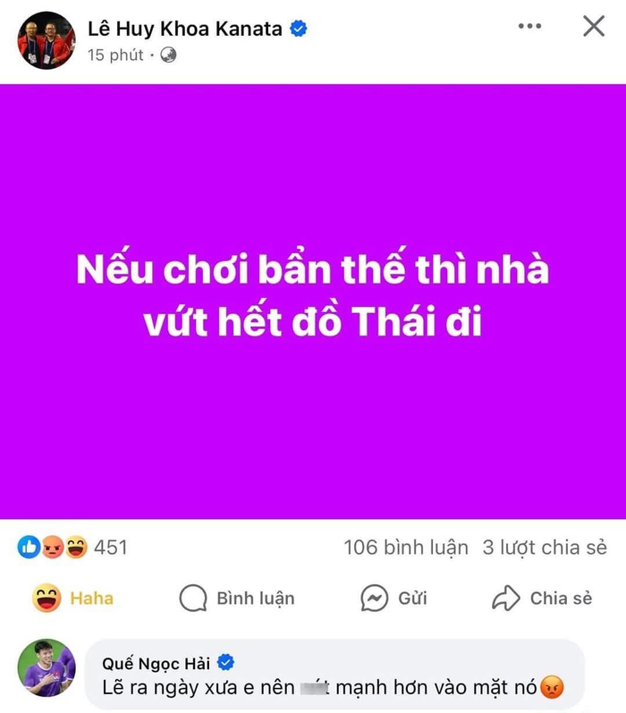 Bình luận của Quế Ngọc Hải thể hiện rõ sự bức xúc về lối chơi xấu xí của Thái Lan trong trận chung kết với tuyển Việt Nam. 