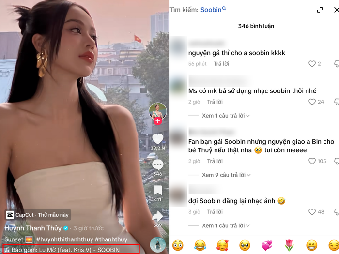 Hoa hậu Thanh Thủy sử dụng nhạc của SOOBIN trên TikTok. (Ảnh: Chụp màn hình TikTok nhân vật)