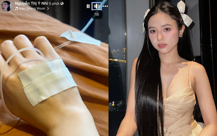 Ý Nhi đăng tải bàn tay đang phải truyền dịch, tiết lộ bản thân đang bị ốm. (Ảnh: FBNV)