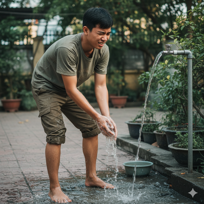 Bạn nên rửa tay, chân sạch sẽ sau khi lội nước. Ảnh minh hoạ