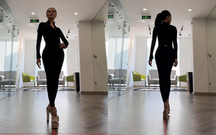 Hương Giang thể hiện sự chuyên nghiệp khi tập catwalk. Ảnh: TikTok Nhân vật