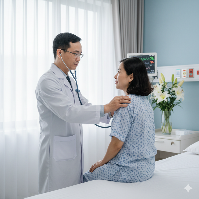 Người phụ nữ được bác sĩ thăm khám trước khi phẫu thuật. Ảnh minh hoạ