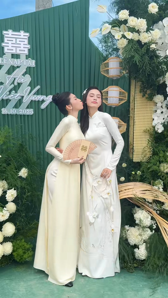 Á hậu Ngọc Thảo là một trong những người đẹp bưng quả trong lễ ăn hỏi của Đỗ Thị Hà. Ảnh: TikTok Nhân vật