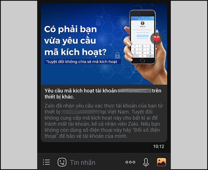 Tin nhắn thông báo 'Có phải bạn vừa yêu cầu mã kích hoạt?'. (Nguồn: Thế giới di động)