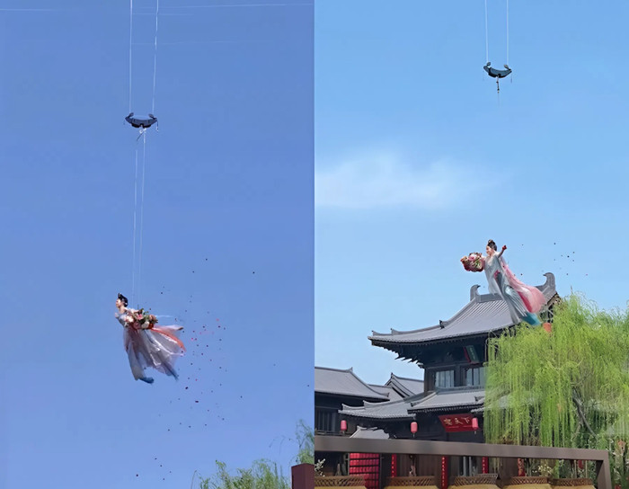 Những tiết mục múa trên không trung đang thu hút nhiều du khách ở xứ tỷ dân nhưng cũng tiềm ẩn nhiều rủi ro. (Ảnh chụp màn hình từ Douyin)