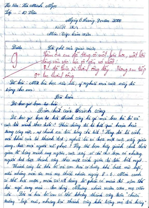 Bài văn về sự thành công đạt điểm 9 cộng.