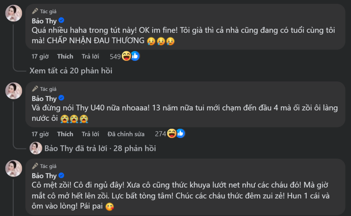 Nữ ca sĩ tương tác dí dỏm với fan dưới bài viết. Ảnh chụp màn hình