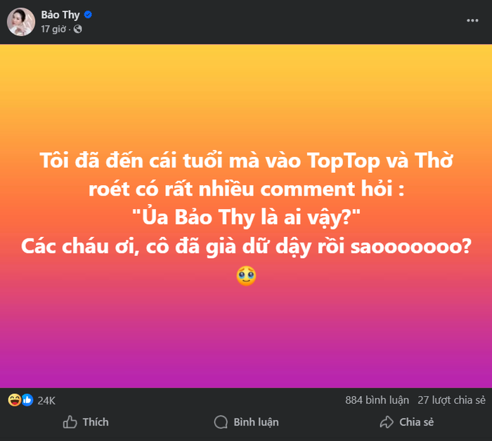 Status của Bảo Thy thu hút lượt tương tác cao. Ảnh chụp màn hình