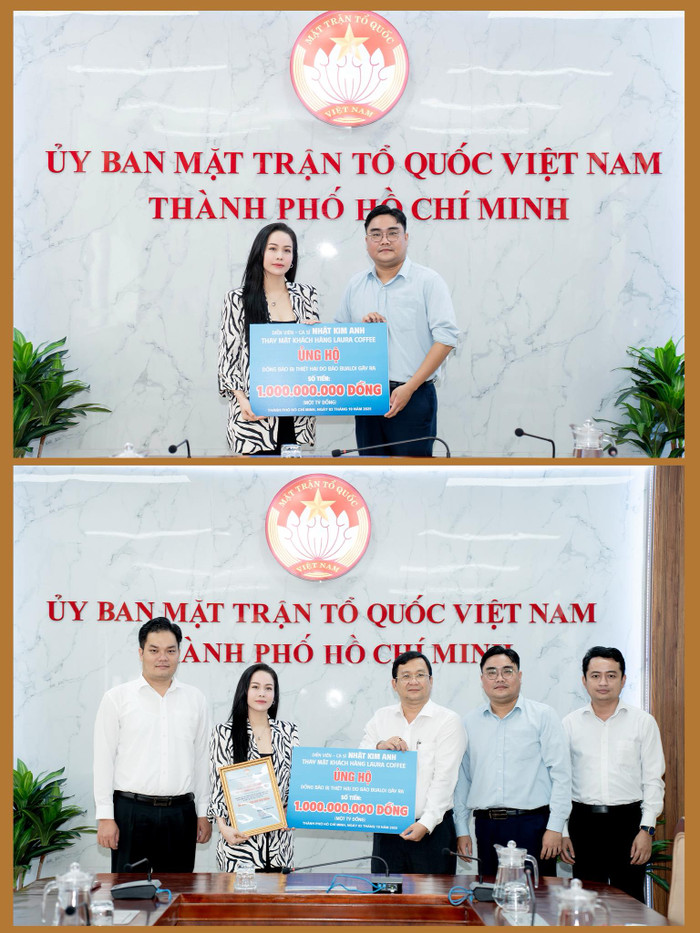 Nhật Kim Anh quyên góp 1 tỷ đồng để ủng hộ bà con khắc phục thiệt hại sau bão Bualoi. Ảnh: FBNV