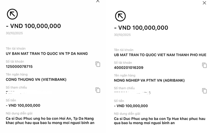 Đức Phúc công khai hình ảnh giao dịch chuyển khoản. Ảnh: FBNV