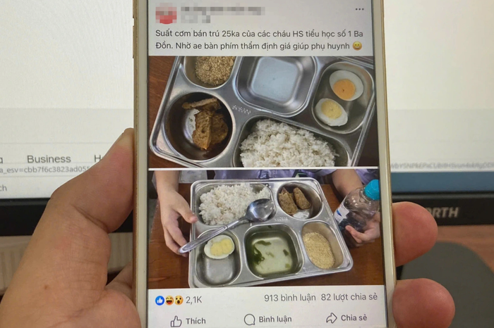 Suất ăn của học sinh tiểu học lan truyền trên mạng xã hội. (Nguồn: Dân trí) 
