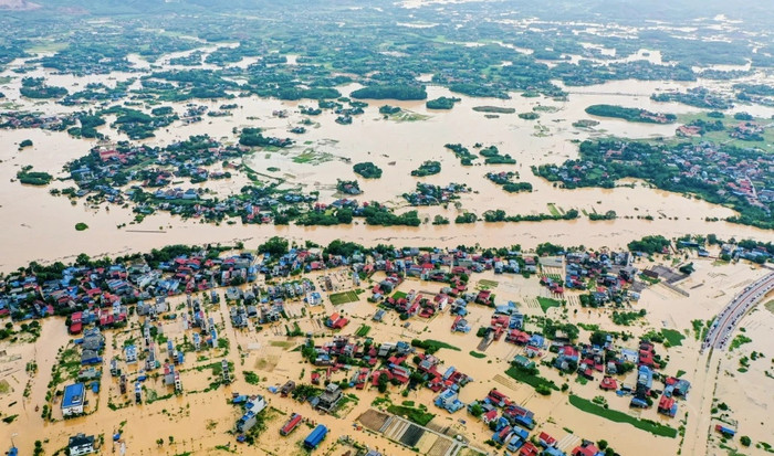 Lũ sông Cầu dâng cao gây ngập lụt nhiều phường ở Thái Nguyên. Nguồn ảnh: Lê Duy Khắc/báo Thanh Niên