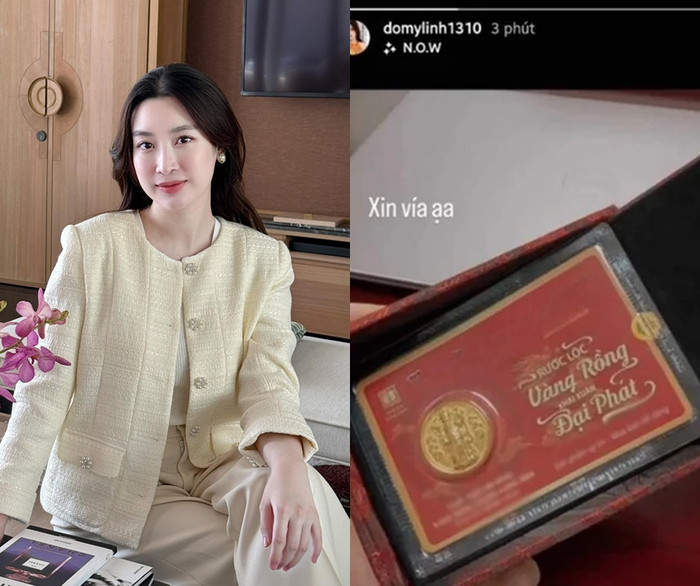 Đỗ Mỹ Linh từng khoe đi mua 1 chỉ vàng, cầu mong may mắn vào ngày vía Thần Tài cách đây 8 tháng. (Ảnh FBNV)