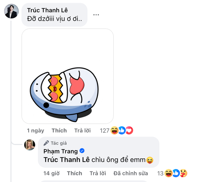 Màn tương tác của Gil Lê và Xoài Non khiến dân tình rần rần. (Ảnh chụp màn hình FBNV)