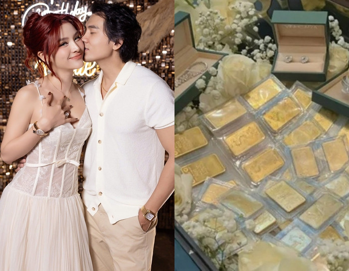 Phương Trinh Jolie từng nhận 88 cây vàng trong lễ đón dâu cách đây 3 năm. (Ảnh FBNV)